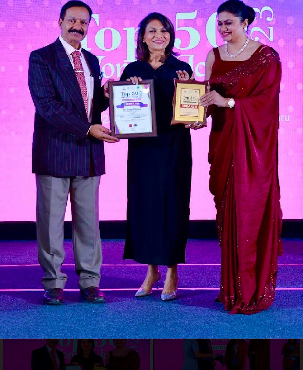 Dr. Deepti Verma receiving the 50 Women Icon Award, 2023